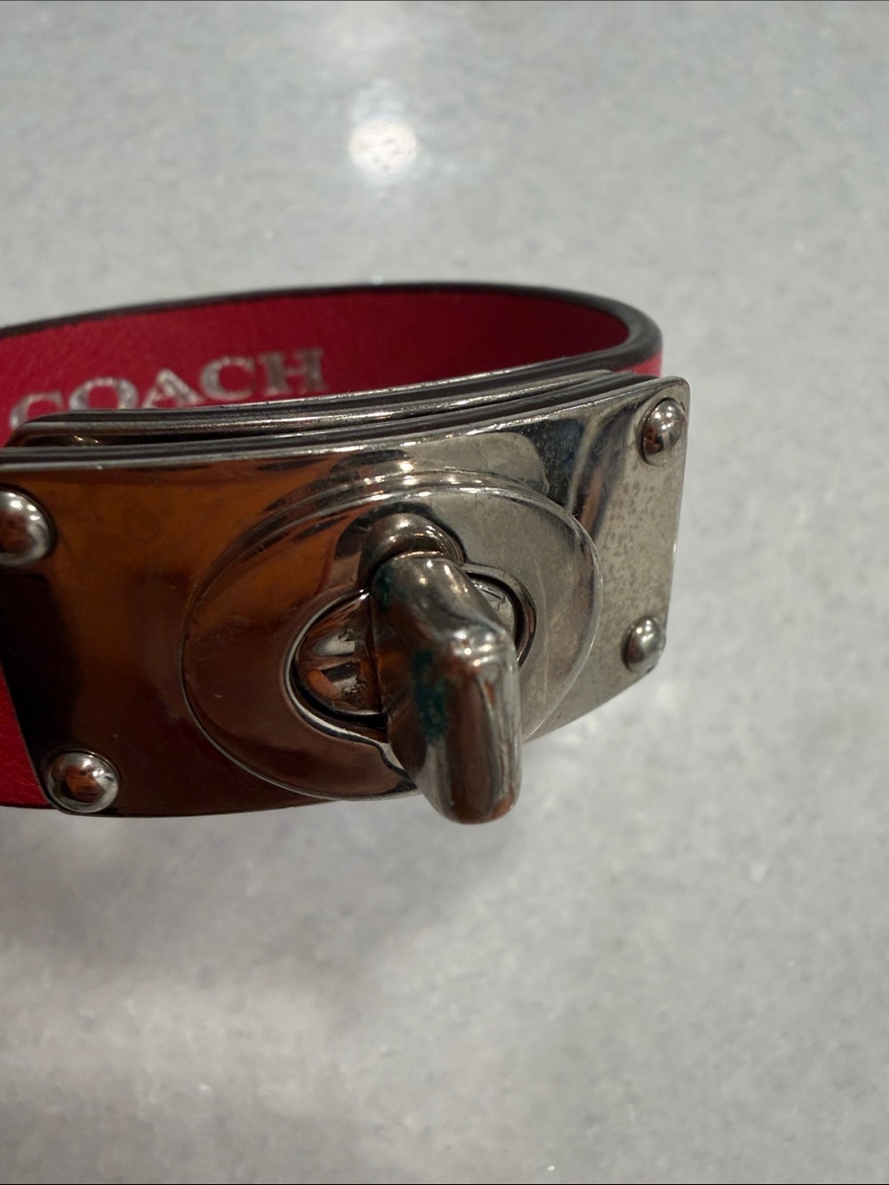 COACH Red Leather Bracelet with Silver Turnlock - Picture 6 of 6